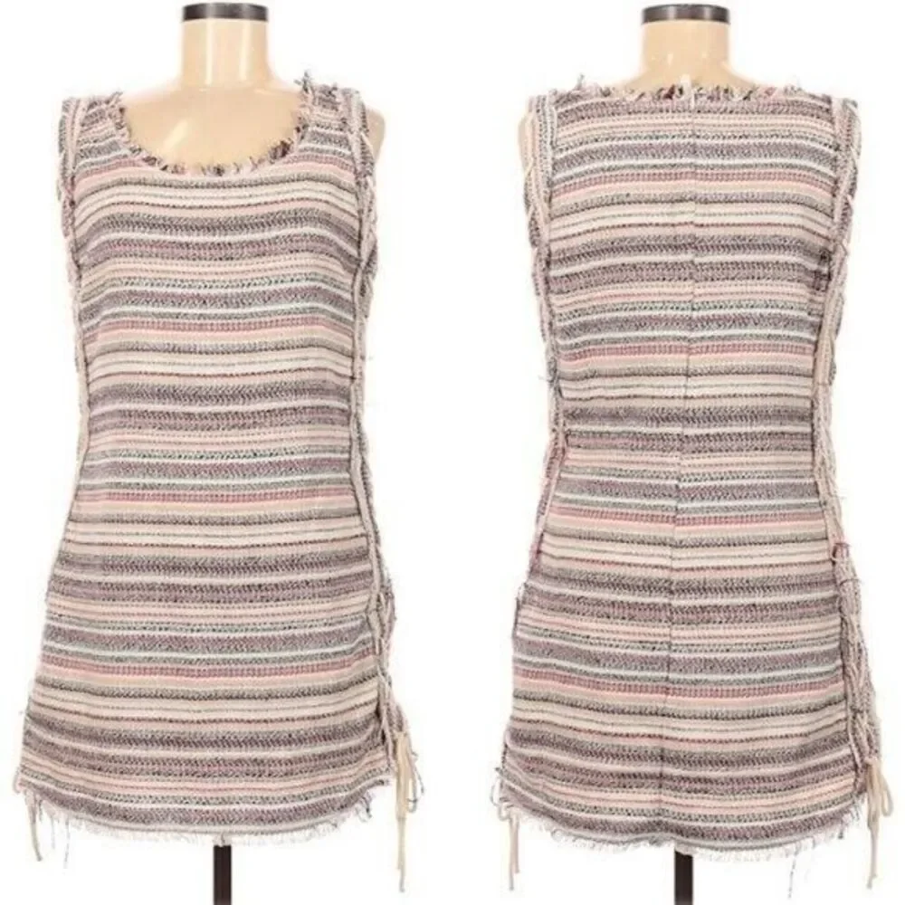 Ethereal by Paper Crane Mini Dress Stripe Tweed Lace Up Mod Shift L